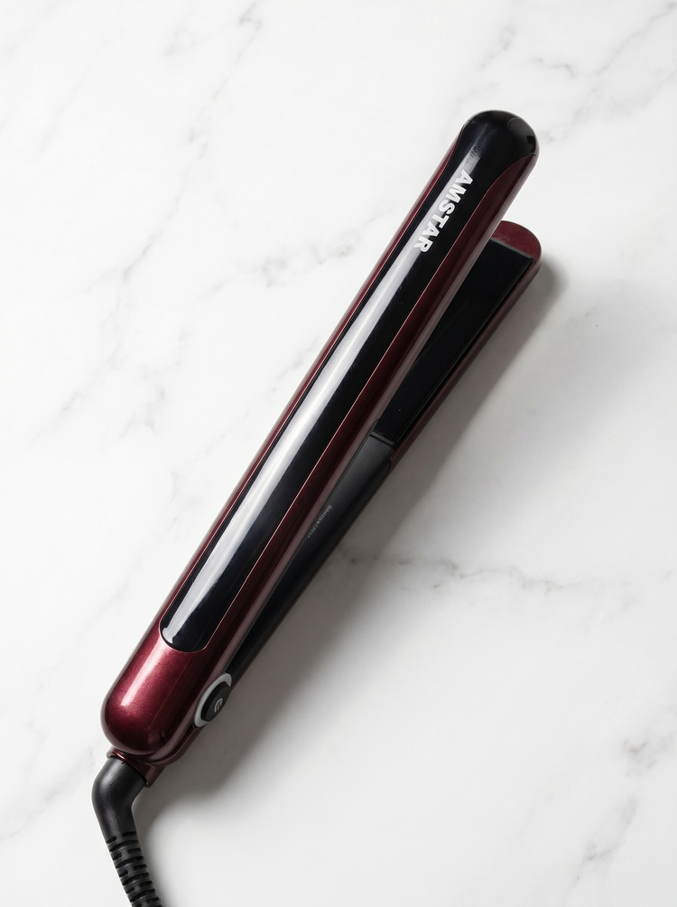 Amstar hair straighteners on white marble