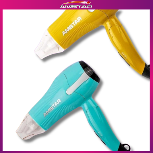 Amstar 1000W Travel Hair Dryer – Foldable, Dual Heat, Clear Nozzle