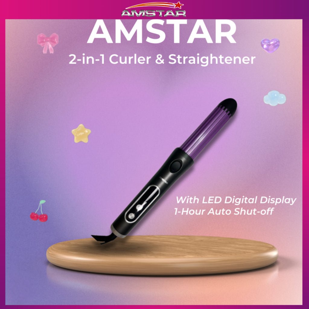 Amstar 2 - in - 1 Hair Straightener & Curler – 36W Wide Ceramic - Coated Plates Hair Tool - Amstar PH