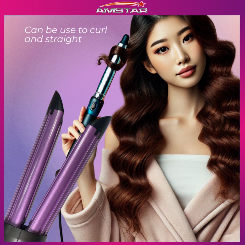 Amstar 2 - in - 1 Hair Straightener & Curler – 36W Wide Ceramic - Coated Plates Hair Tool - Amstar PH