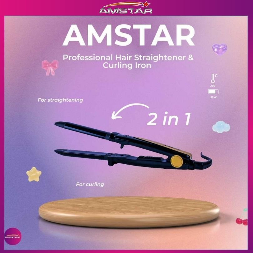 Amstar 2 - in - 1 Hair Tool – 52W Professional Hair Straightener & Curler - Amstar PH