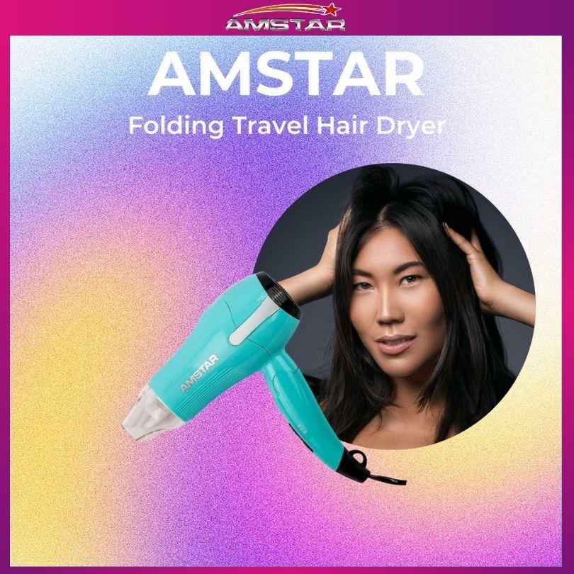 Amstar 1000W Foldable Travel Size Hair Dryer – 2 Temperature Settings & Clear Air Concentrator - Amstar PH