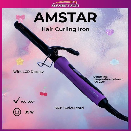 Amstar 39W Professional Hair Salon Curling Iron – 18mm Barrel with LCD and Stand - Amstar PH