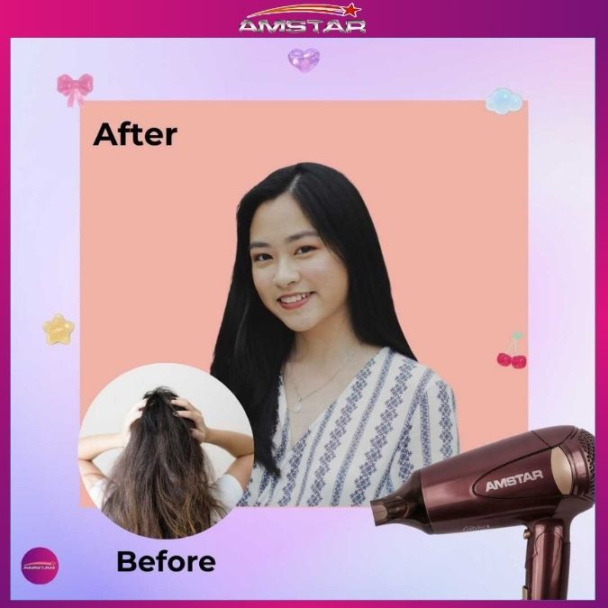 Amstar 1400W Foldable Travel Size Hair Dryer – Hair Blower with Colored Concentrator, 2 Speed 2 Tem - Amstar PH