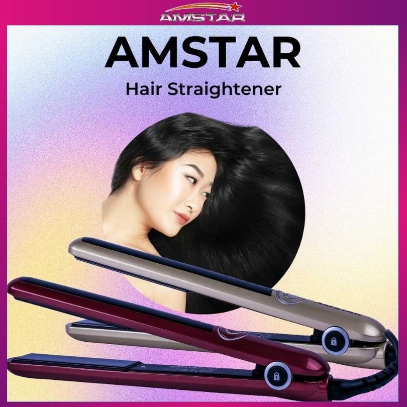 Amstar 46W Professional Hair Straightener – Ceramic - Coated Plates, 5 Heat Levels, Salon Plancha - Amstar PH