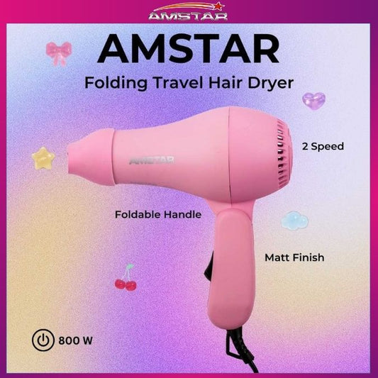 Amstar 800W Foldable Travel Size Matt Finish Hair Dryer – Blower with 2 Speed 2 Temperature Settings - Amstar PH