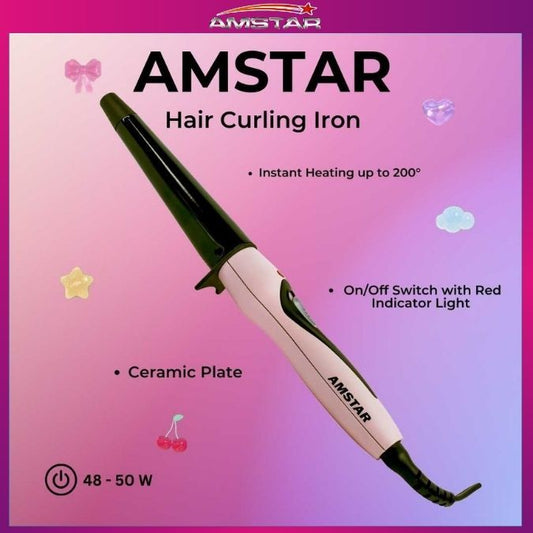 Amstar 48W Ceramic Hair Curling Iron – Pointed Tip Pro Styling Tool - Amstar PH