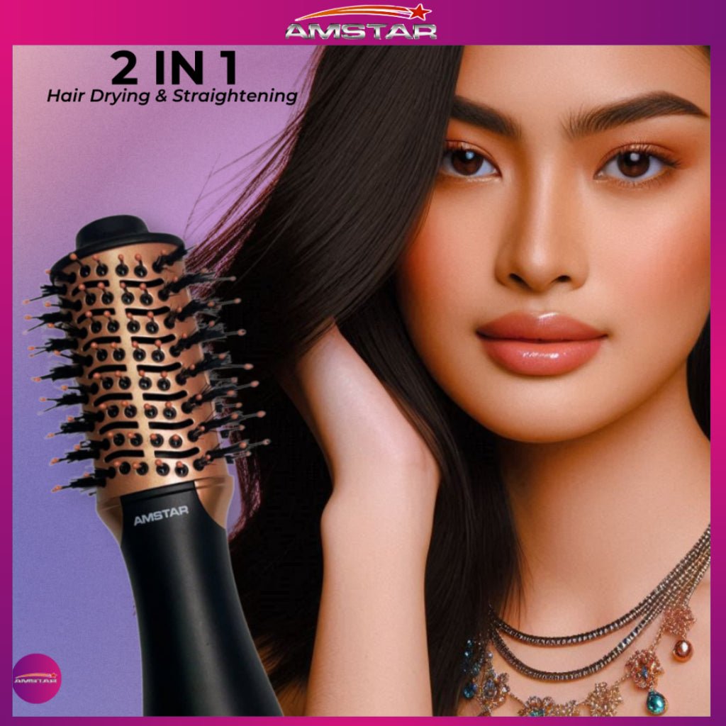 Amstar 2 - in - 1 Hot Air Brush – Volumizing Hair Dryer & Straightener Comb - Amstar PH