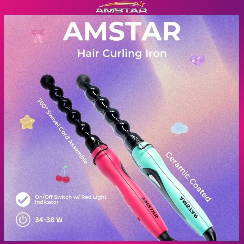 Amstar 34–38W Hair Curling Iron – Ceramic - Coated Barrel Curler - Amstar PH