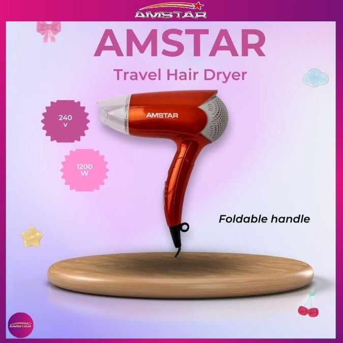 Amstar 1200W Foldable Travel Size Hair Dryer – Hair Blower with 2 Speed 2 Temperature Settings - Amstar PH