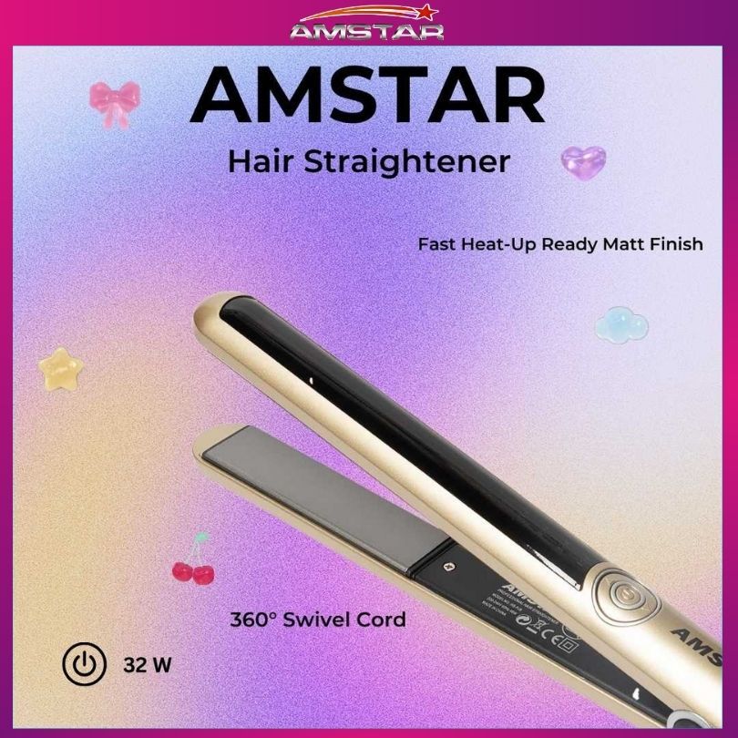 Amstar 46W Professional Hair Straightener – Ceramic - Coated Plates, 5 Heat Levels, Salon Plancha - Amstar PH